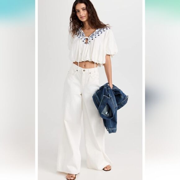 NWT Free People Joni Embroidered Crop Top in Ivory Size Small - Picture 9 of 11